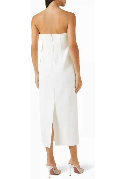 Whitnell Drapeli Midi Elbise, Ivory Renk, Zarif Tasarım fiyatları