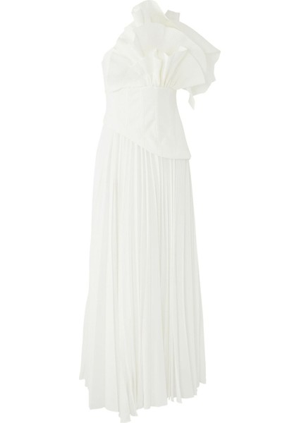 Whittington Gown, Asimetrik Omuzlu Saten Gece Elbisesi