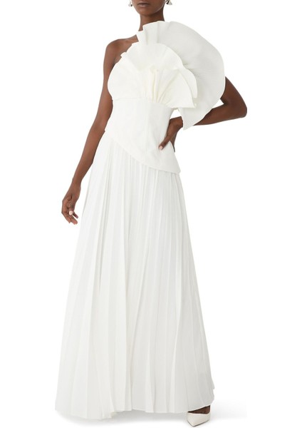 Whittington Gown, Asimetrik Omuzlu Saten Gece Elbisesi