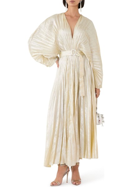 Westover Dress, V Yaka Kemerli Işıltılı Midi Elbise modelleri