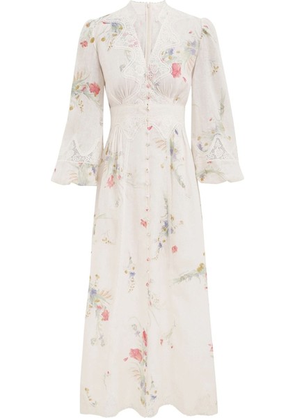 Lucky Lace Plunge Midi Dress ,dantel Detaylı V Yaka Midi Elbise