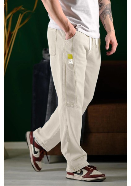 Reax Camils Beli Lastikli Ipli Düz Paça Rahat Kesim Erkek Jean Pantolon