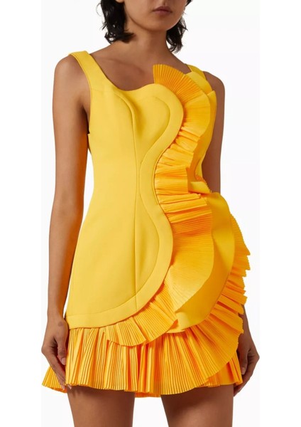 Etherley Structural, Ruffle Mini Dress, Bal Rengi Mini Elbise