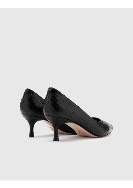 Sarh Hakiki Yılan Deri Kadın Siyah Topuklu Ayakkabı indirimleri
