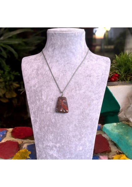 Kahverengi Kuvars Şekilli Çelik Zincirli Kolye