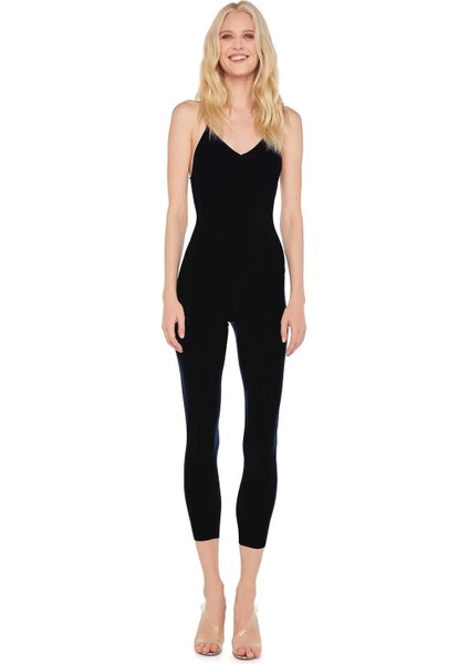 low Back Fara Slip Catsuit - V Yaka, Düğmesiz, Çapraz Sırt Detaylı Tek Parça Tasarım