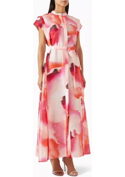 Highlow Maxi Dress, Hafif Keten Karışımlı, Rahat Kesim