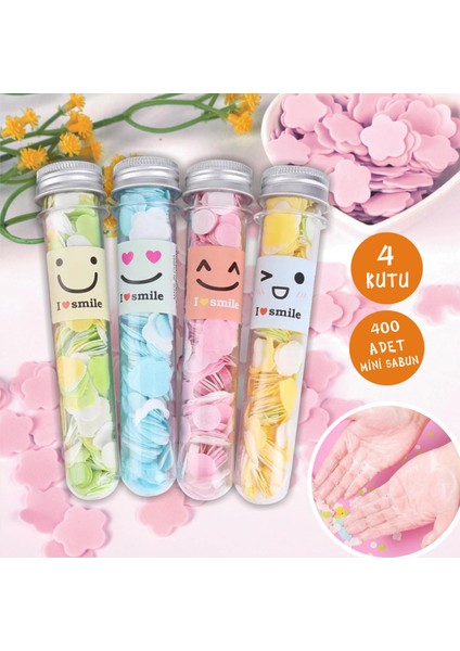Yeni Seri 4'lü Paket 400 Yaprak Parfümlü Eriyen Tüp Mini Kağıt Sabun Öğrenci Çocuk Okul Dezenfektan