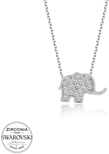 Swarovski Taşlı Gümüş Fil Bayan Kolye