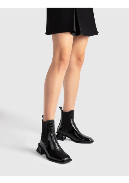 Virgilia Hakiki Rugan Deri Kadın Siyah Topuklu Bot fiyatları