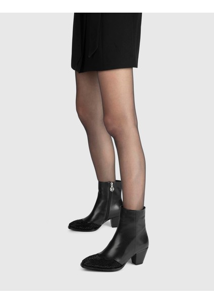 Franny Hakiki Deri Süet Taşlı Kadın Siyah Topuklu Bot fiyatları