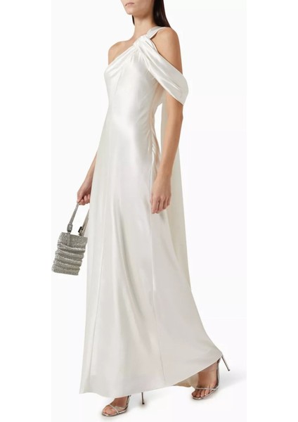 Ashborne Tek Omuzlu Saten Abiye Elbise, Ivory fiyatları
