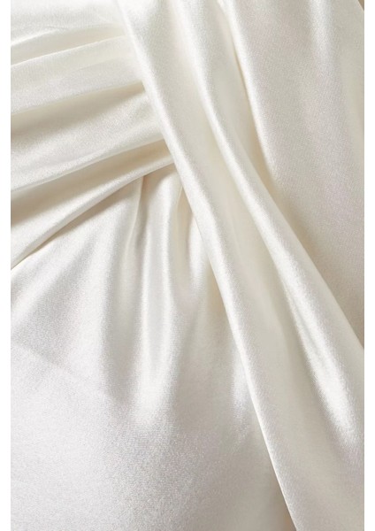 Ashborne Tek Omuzlu Saten Abiye Elbise, Ivory fırsatları