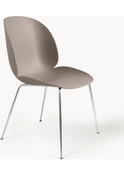 Beetle Plastik Sandalye - Bej, Parlak Altın Ayaklı