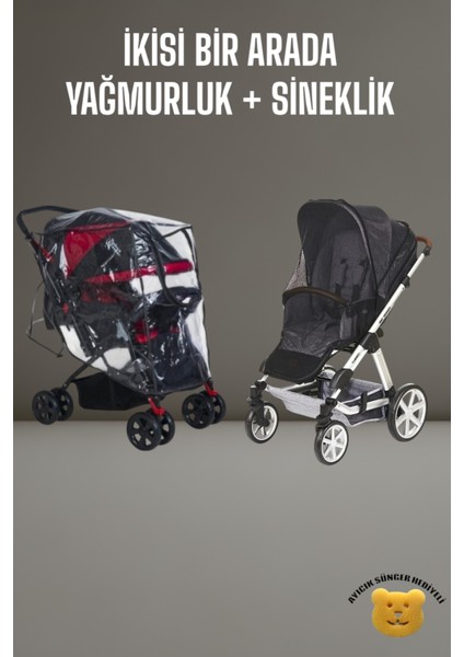 Lastikli Bebek Arabası Yağmurluk + Puset Sineliği (Siyah)