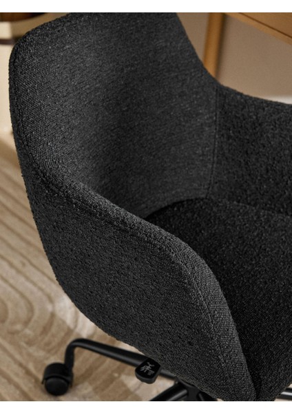 Bouclé Ofis Sandalyesi Lucie: Beyaz, Altın Ayaklı, Ayarlanabilir