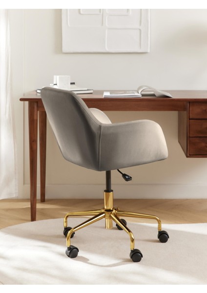 Lucie Kadife Ofis Sandalyesi: Beyaz, Ayarlanabilir, Şık ve Fonksiyonel