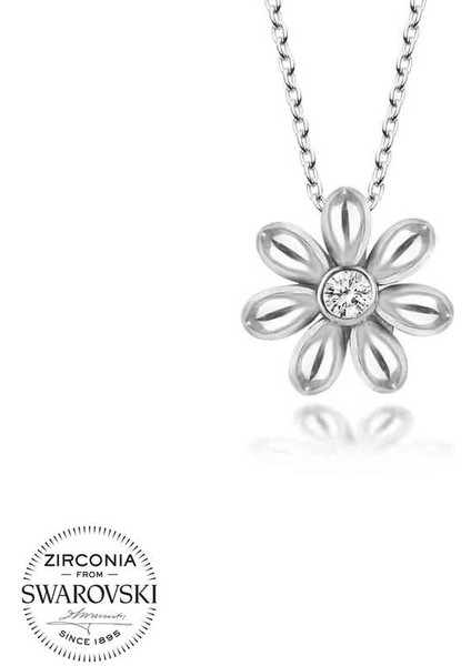 Swarovski Taşlı Gümüş Papatya Bayan Kolye