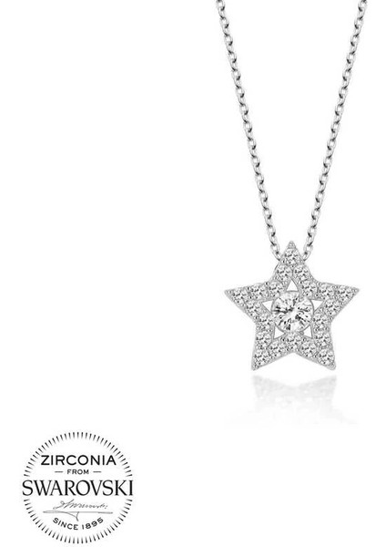 Swarovski Taşlı Gümüş Yıldız Tektaş Bayan Kolye