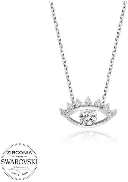 Swarovski Taşlı Gümüş Göz Tektaş Bayan Kolye
