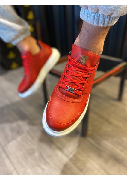 J040 Bağcıklı Ortopedik Taban Erkek Günlük Sneaker Spor Ayakkabı Bt Kırmızı