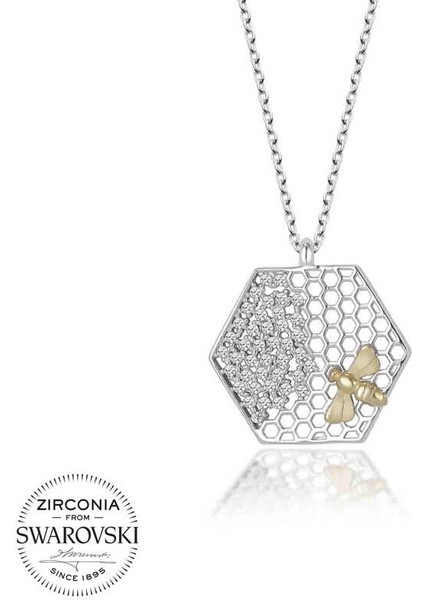 Swarovski Taşlı Gümüş Arı Bayan Kolye