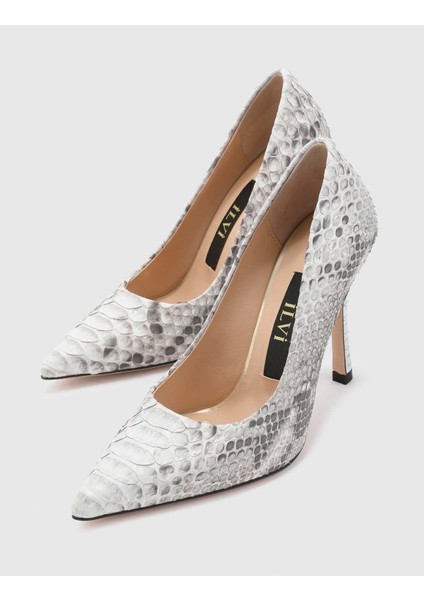 Ravello Hakiki Yılan Deri Kadın Gri Topuklu Ayakkabı fiyatları