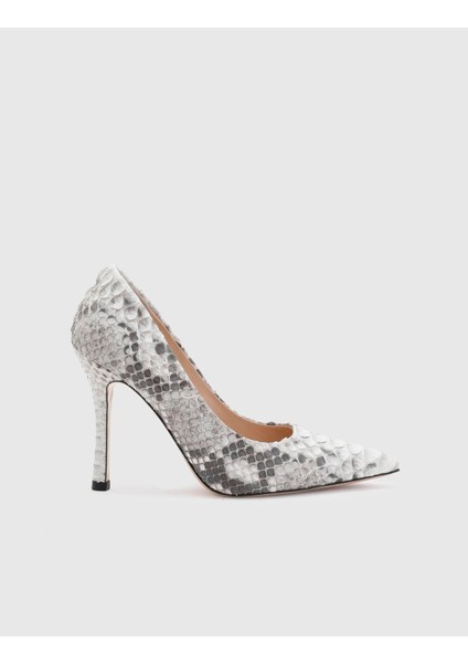 Ravello Hakiki Yılan Deri Kadın Gri Topuklu Ayakkabı modelleri