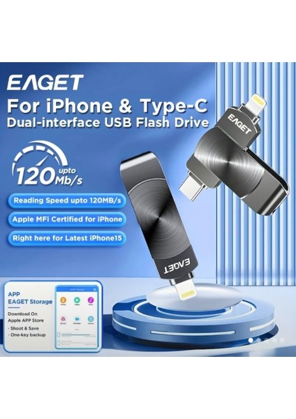 128Gb. MFi Apple Lisanslı iphone Lightning ve Type-C İphone 15/16 Serisine Type-C Girişli Tüm telefonlara Uygun Süper Hızlı Orjinal Otg Çift Giriş Flash Bellek Süper Hızlı Metal Sağlam Orjinal