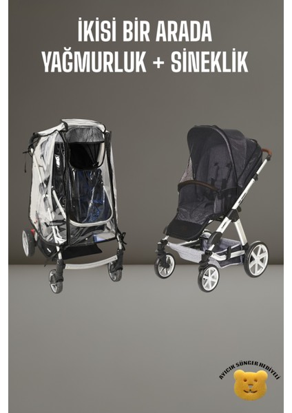 Fermuarlı Bebek Arabası Yağmurluğu + Puset Sinekliği (Siyah)