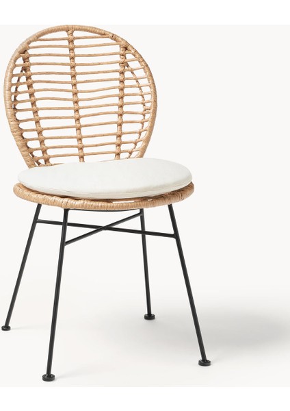 Cordula Polyrattan Sandalye Seti (2 Adet): Açık Kahve, Minderli, Boho Tarzı