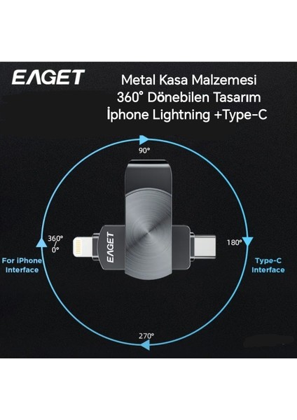 256Gb. MFi Apple Lisanslı iphone Lightning ve Type-C İphone 15/16 Serisine Type-C Girişli Tüm telefonlara Uygun Süper Hızlı Orjinal Otg Çift Giriş Flash Bellek Süper Hızlı Metal Sağlam Orjinal