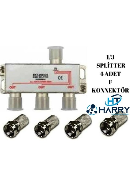 1/3 Splitter 5-2500 Mhz Sinyal Bölücü Çoklayıcı Çoğaltıcı + 4 Adet F Konnektör