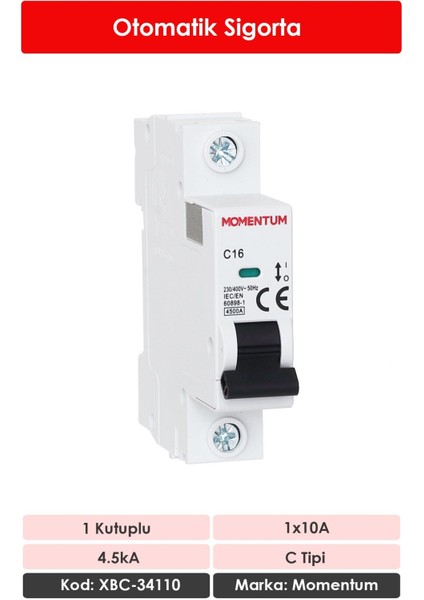 Otomatik Sigorta 4.5kA C 1x10A XBC-34110 fiyatları