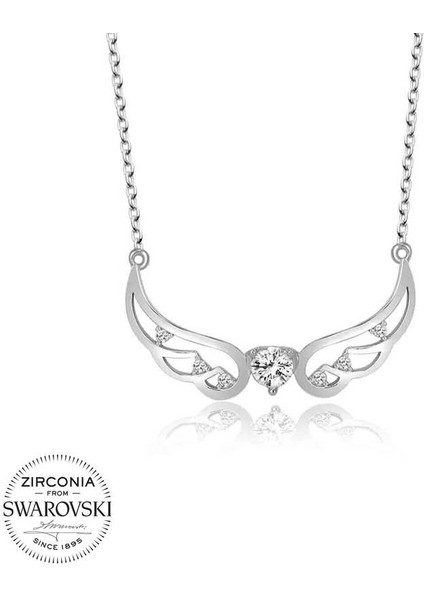 Swarovski Taşlı Gümüş Kanat Bayan Kolye
