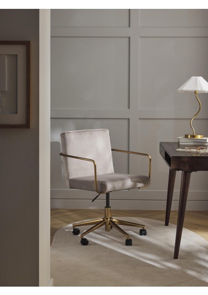 Kashya Kadife Çalışma Sandalyesi – Yükseklik Ayarlı, Altın Gövde, 70.000 Martindale modelleri