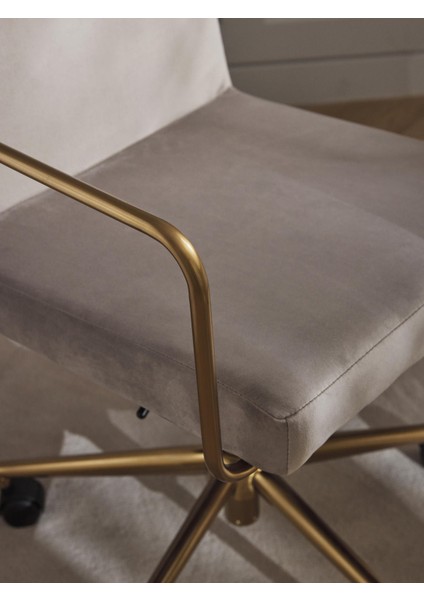 Kashya Kadife Çalışma Sandalyesi – Yükseklik Ayarlı, Altın Gövde, 70.000 Martindale