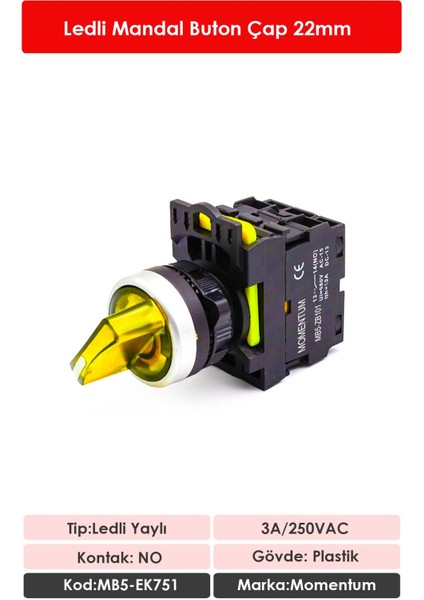 D22 Buton Mandal Led Sarı 0-1 NO MB5-EK751 fiyatları