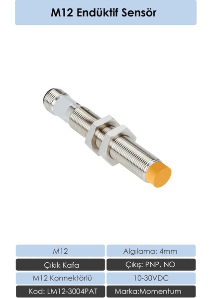 M12 Endüktif Sensör 4mm Çıkık Kafa PNP NO LM12-3004PAT