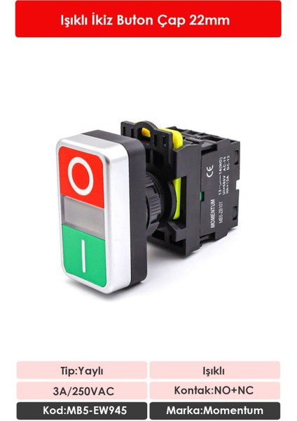 D22 Buton İkiz Led Kırmızı-Yeşil NO+NC MB5-EW945 fiyatları