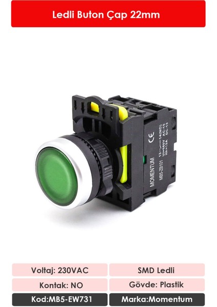 D22 Buton Led 230V AC Yeşil NO MB5-EW731 fiyatları
