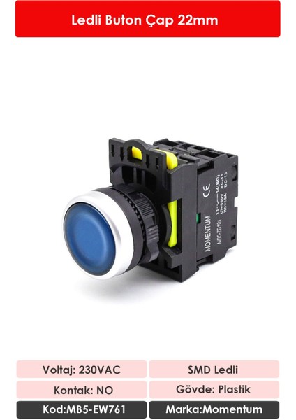 D22 Buton Led 230V AC Mavi NO MB5-EW761 fiyatları