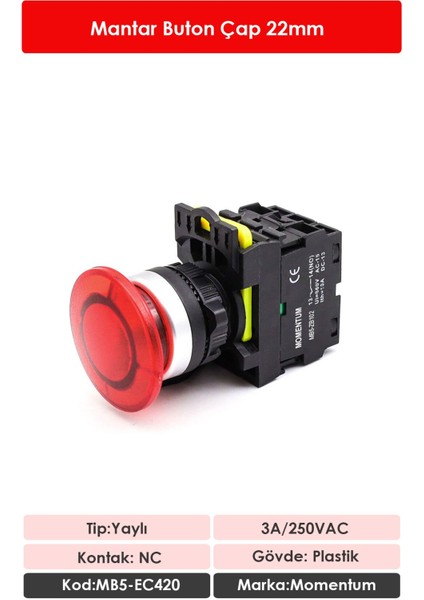 D22 Buton Mantar Yaylı Kırmızı NC MB5-EC420 fiyatları