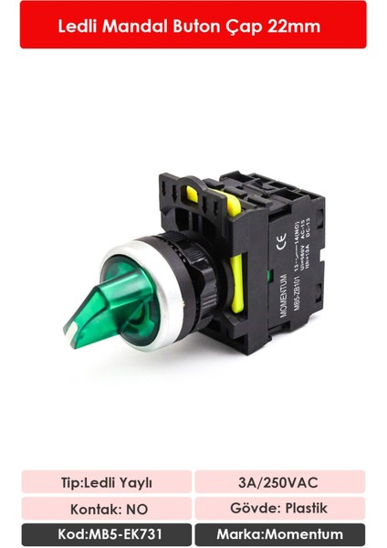 D22 Buton Mandal Led Yeşil 0-1 NO MB5-EK731 fiyatları