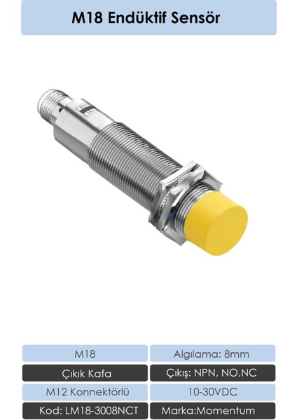 M18 Endüktif Sensör 8mm Çıkık Kafa NPN NO+NC LM18-3008NCT