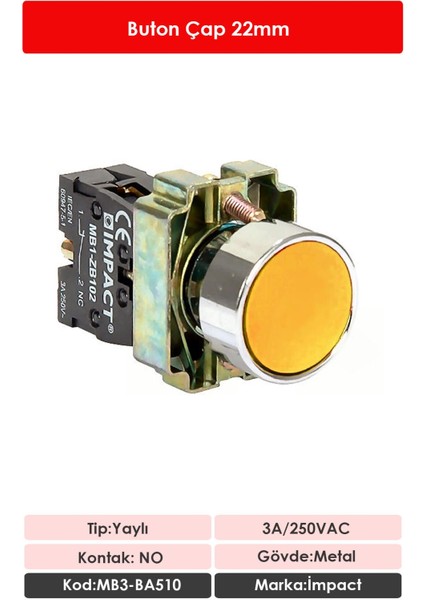 22mm Yaylı Buton Sarı NO MB3-BA510 fiyatları