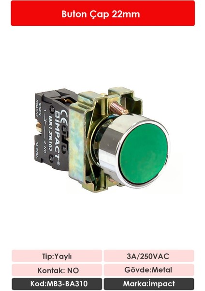 22mm Yaylı Buton Yeşil NO MB3-BA310 fiyatları