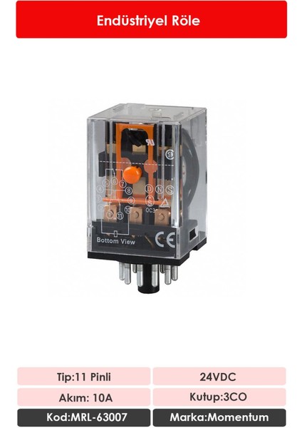 Röle 3 Kontak 11 Pin 10A Bobin:24VDC MRL-63007 fiyatları