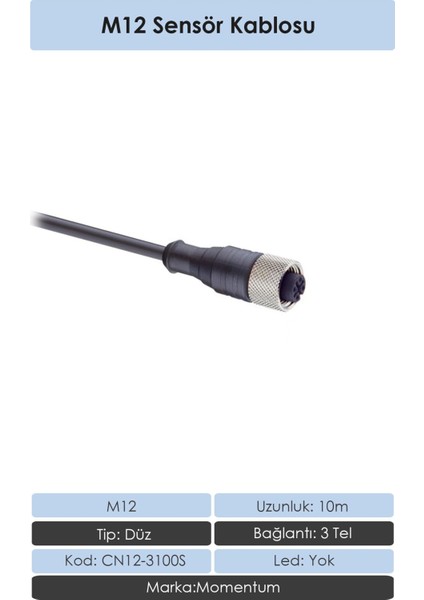 Sensör Konnektör M12 Düz 10 metre 3 Tel CN12-3100S