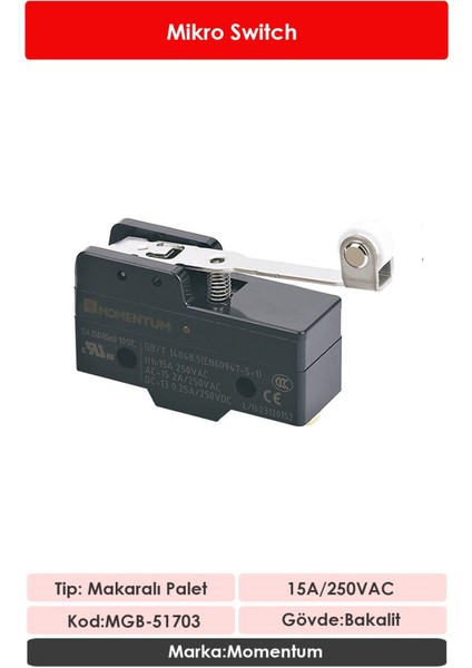 Mikro Switch Makaralı Palet NO+NC MGB-51703